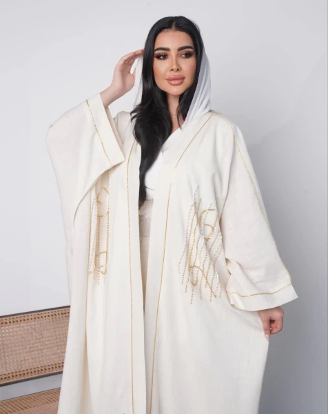 Linen Abaya in white color IB153 white